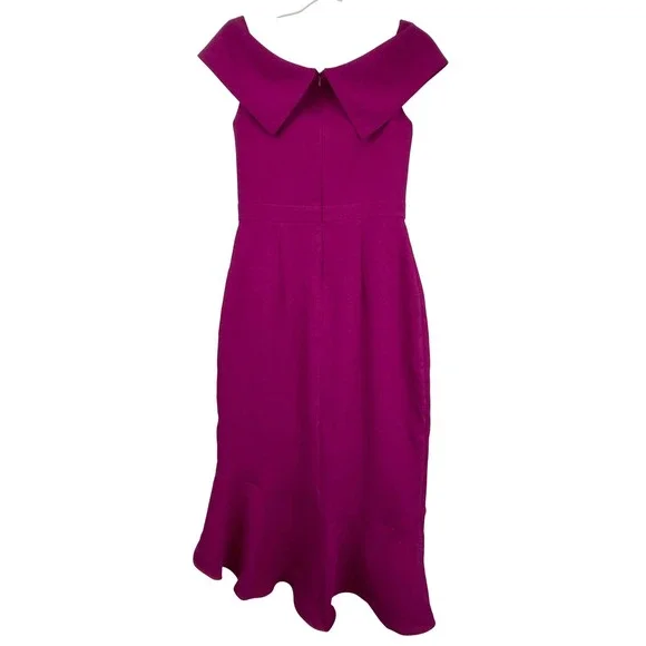 XSCAPE Ruffle High Low Dress Women 6 Off Shoulder Cocktail Wedding Guest MAGENTA - Picture 5 of 10